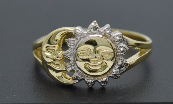 Real 10K Two-tone Gold Shiny Diamond Cut Moon & Sun Face Ring 2.1gr All Sizes