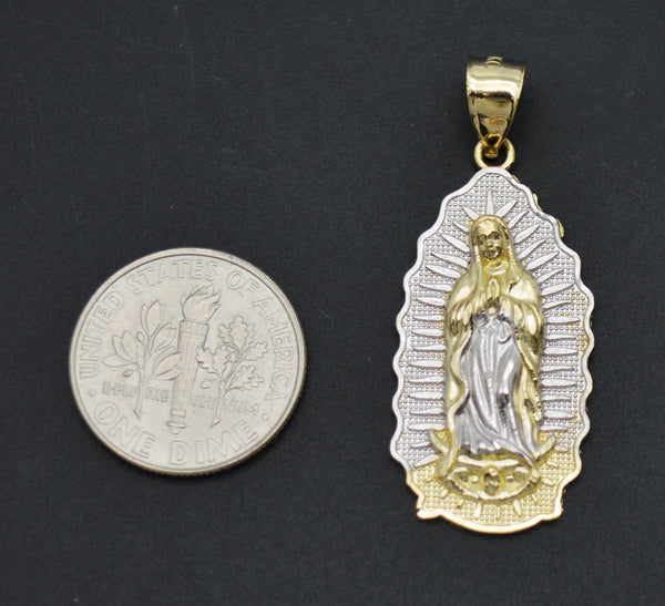 Real 10K Yellow-White Gold Lady Guadalupe Virgin Mary Medallion Pendant 2.7gr.jpg