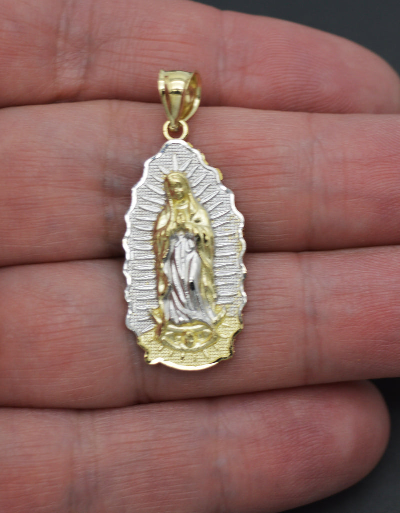 Real 10K Yellow-White Gold Lady Guadalupe Virgin Mary Medallion Pendant 2.7gr.jpg