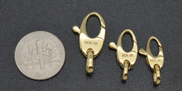 Real 14k Solid Yellow Gold Shiny Connector Lobster Lock Clasp Set Sizes S M L
