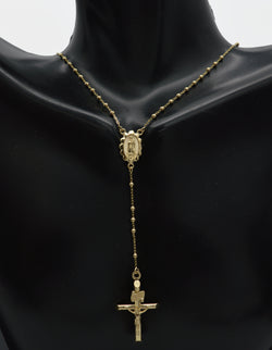 Real 10K Yellow Gold Rosary Beads Mary Guadalupe Jesus Cross Necklace 4.0gr.jpg