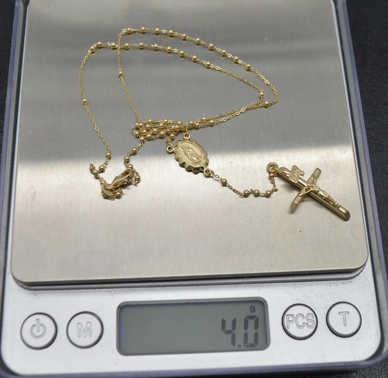 Real 10K Yellow Gold Rosary Beads Mary Guadalupe Jesus Cross Necklace 4.0gr.jpg