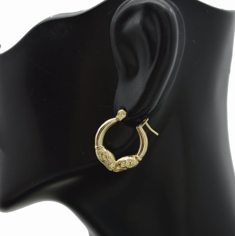 Real 10K Yellow Solid Gold 18.4mm Hollow Shiny Rams Head Hoop Earrings 1.0 grams