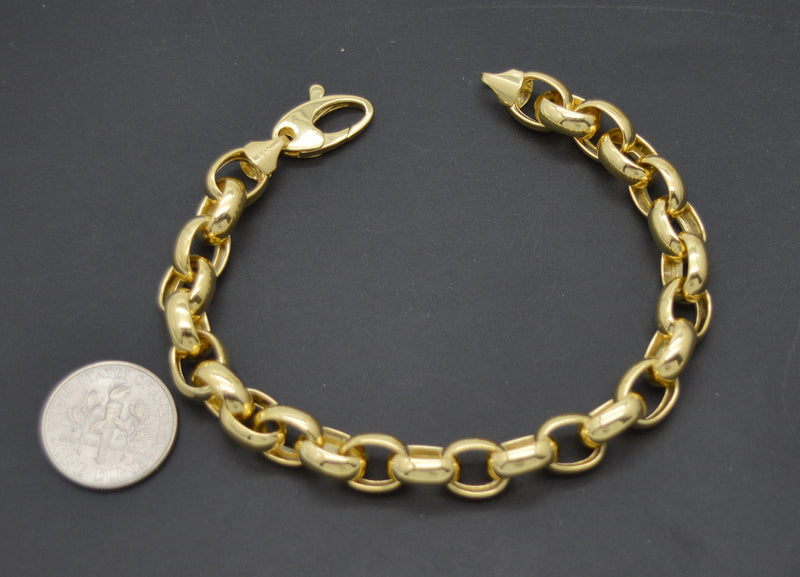 Real 14K Solid Yellow Gold Shiny 7.5" Rolo Chain Polished Charm Bracelet 8mm