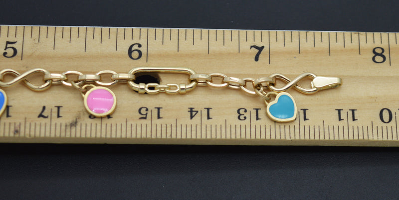 Real 14K Solid Yellow Gold 7.5" Paperclip Rolo & Infinity Hearts Bracelet 6.3gr