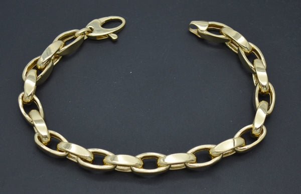 Real 14K Solid Yellow Gold 8" Shiny Oval Link Chain 5.6mm Bracelet 6.6 Grams