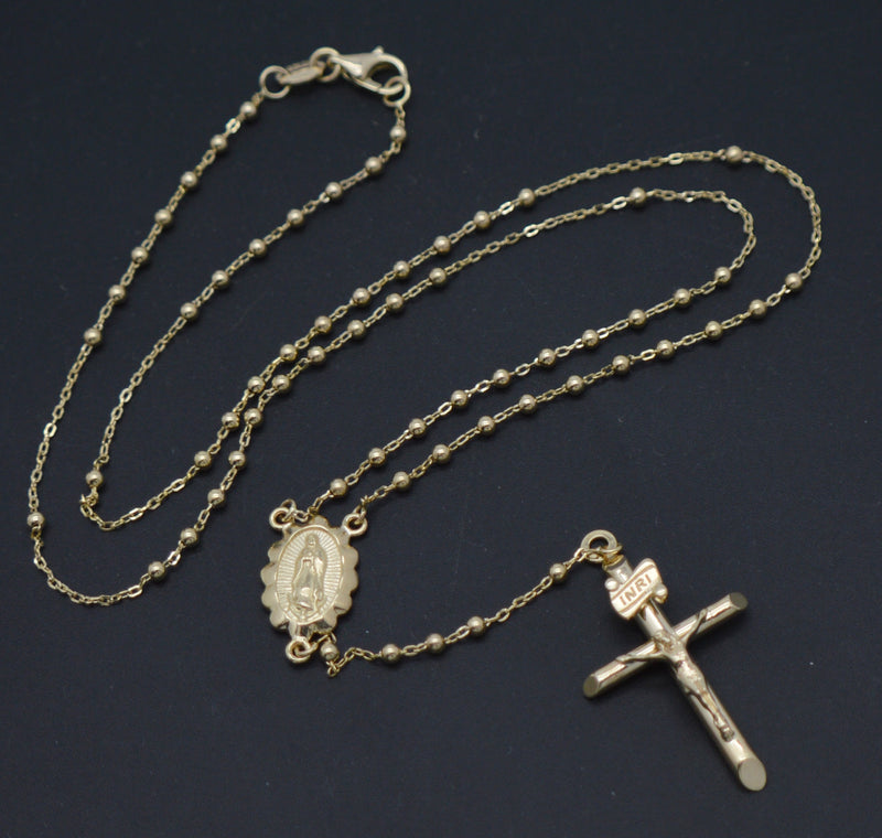 Real 10K Yellow Gold Rosary Beads Mary Guadalupe Jesus Cross Necklace 4.0gr.jpg