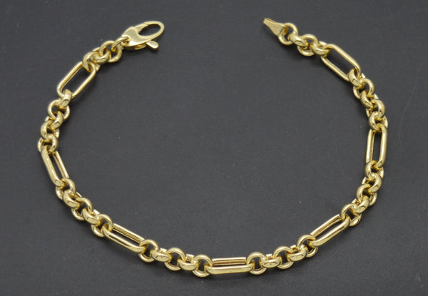 Real 14K Solid Yellow Gold Shiny 7.5" Rolo & Paperclip 5mm Charm Bracelet 3.9gr