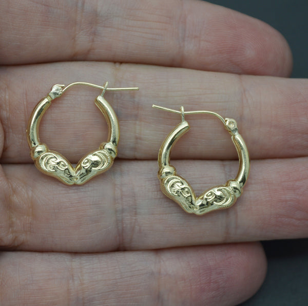 Real 10K Yellow Solid Gold 20.3mm Rams Head Hollow Shiny Hoop Earrings 1.4 grams