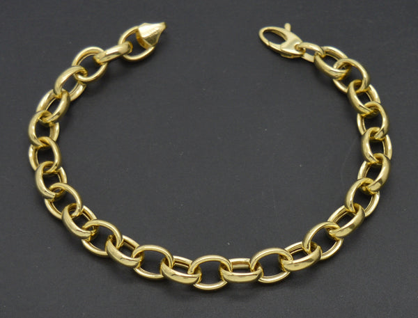 Real 14K Solid Yellow Gold Shiny 7.5" Rolo Link Chain 7mm Bracelet 6.8 Grams