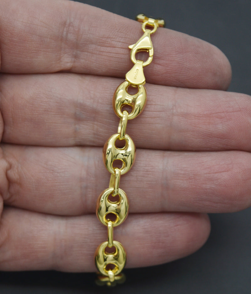 Real 14K Solid Yellow Gold 8" Puffed Mariner Anchor Link Chain Bracelet 8.2 gr