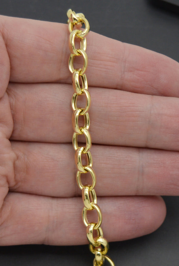 Real 14K Solid Yellow Gold Shiny 7.5" Rolo Link Chain 7mm Bracelet 6.8 Grams