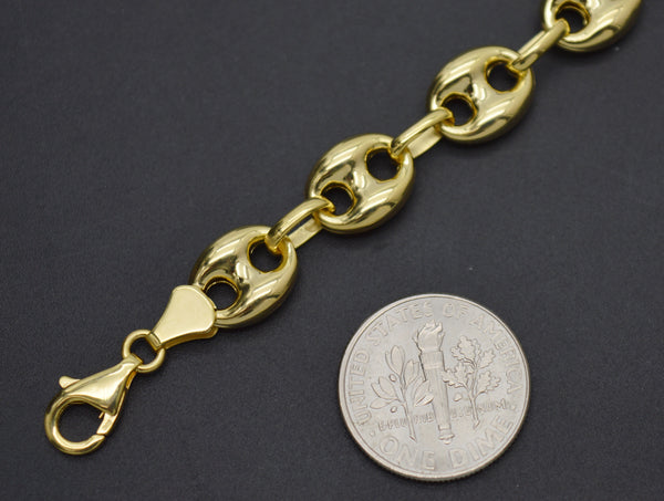 Real 14K Solid Yellow Gold 8" Puffed Mariner Anchor Link Chain Bracelet 8.2 gr