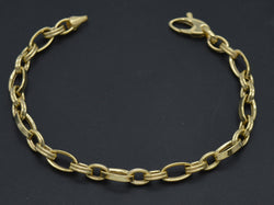 Real 14K Solid Yellow Gold 7.5" Shiny Oval With Rolo Chain 6mm Bracelet 5.2gr