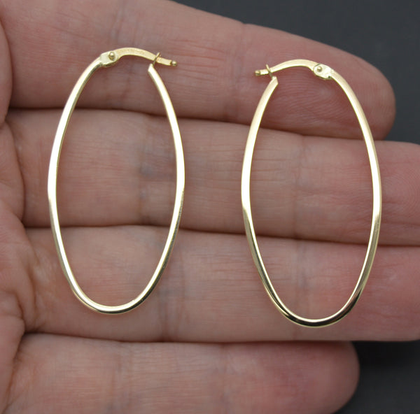 Real 14K Yellow Solid Gold 42.8mm Shiny Long Oval Hoop Earrings 1.6 grams