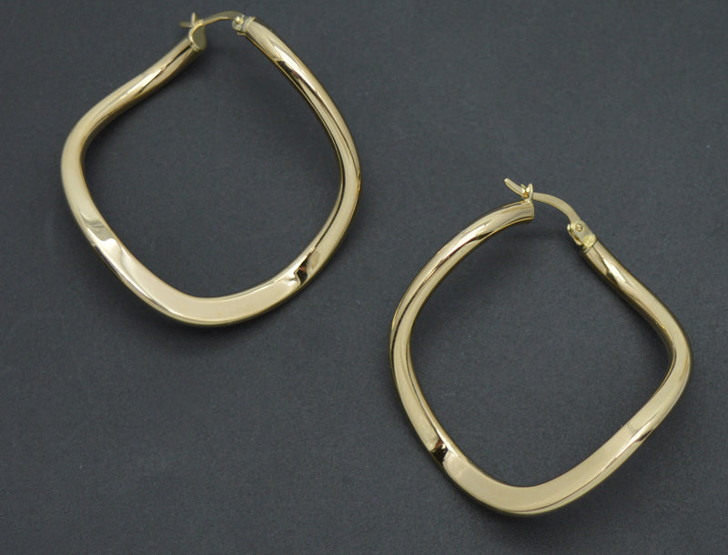 Real 14K Solid Yellow Gold 40.2mm Twisted Square Cut Shape Hoop Earrings 3.4gr