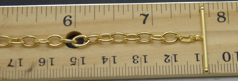 Real 14K Solid Yellow Gold 7.6" Heart Toggle Tag Oval Chain Charm Bracelet 4.0gr