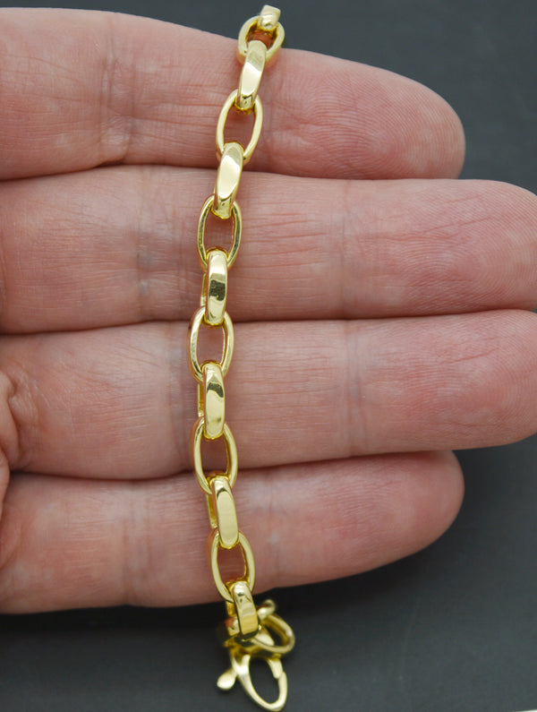 Real 14K Solid Yellow Gold 8" Shiny Oval Link Chain 5.6mm Bracelet 6.6 Grams