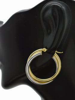 Real 14K Two-tone Solid Gold 27.4mm Shiny Duel Circle Hoop Earrings 3.0 grams