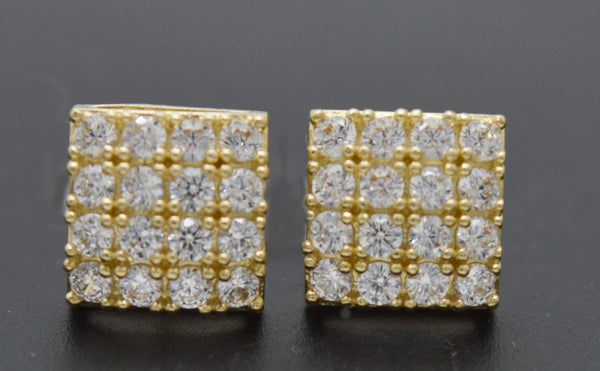 Real 10K Solid Yellow Gold 8.9mm Halo Square CZ Stud Earrings 2.4gr Men-Women