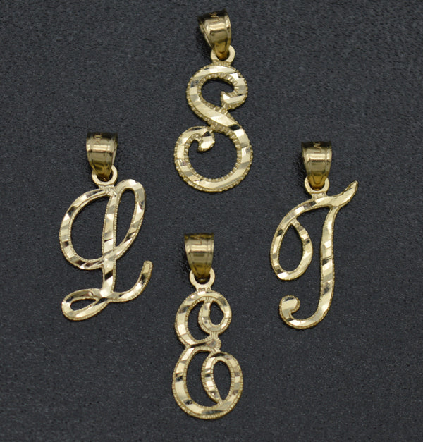 Real 10K Solid Yellow Gold 24mm Cursive Initial Alphabet Letter Pendant A-Z 0.9gr