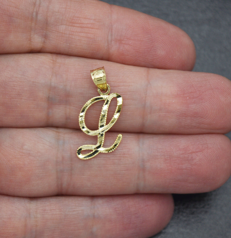 Real 10K Solid Yellow Gold 24mm Cursive Initial Alphabet Letter Pendant A-Z 0.9gr