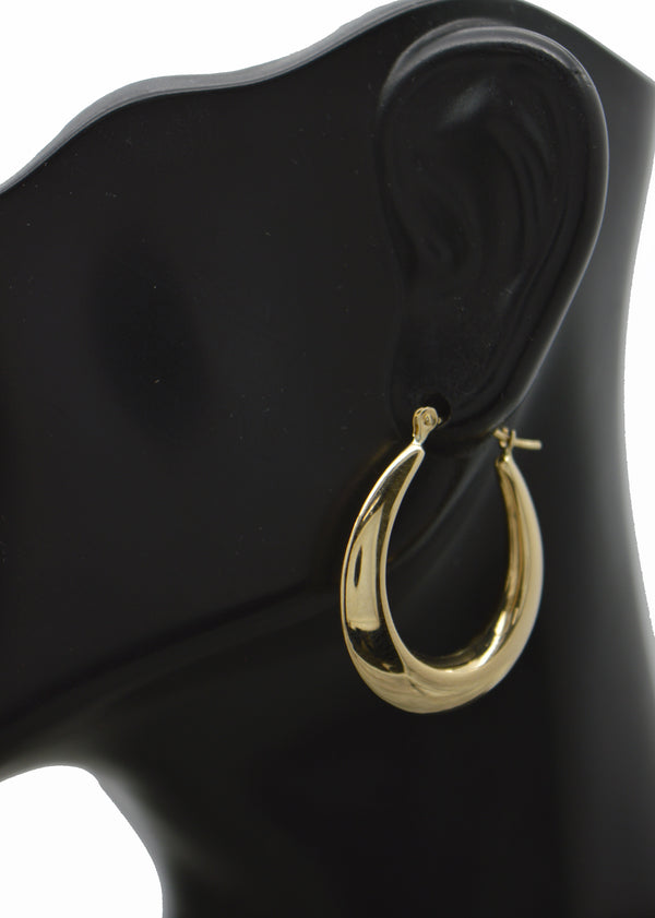 Real 14K Yellow Solid Gold 26.1mm Shiny Plain Oval Hoop Earrings 2.0 grams