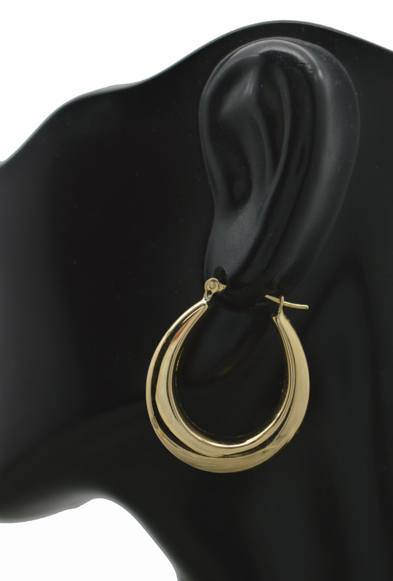 Real 14K Yellow Solid Gold 26.1mm Shiny Plain Oval Hoop Earrings 2.0 grams