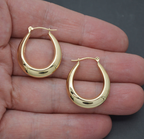 Real 14K Yellow Solid Gold 26.1mm Shiny Plain Oval Hoop Earrings 2.0 grams