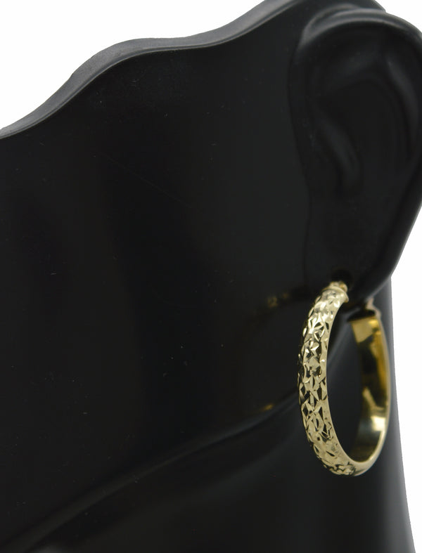 Real 14K Yellow Solid Gold 24.4mm Shiny Diamond Cut Oval Hoop Earrings 2.0 grams