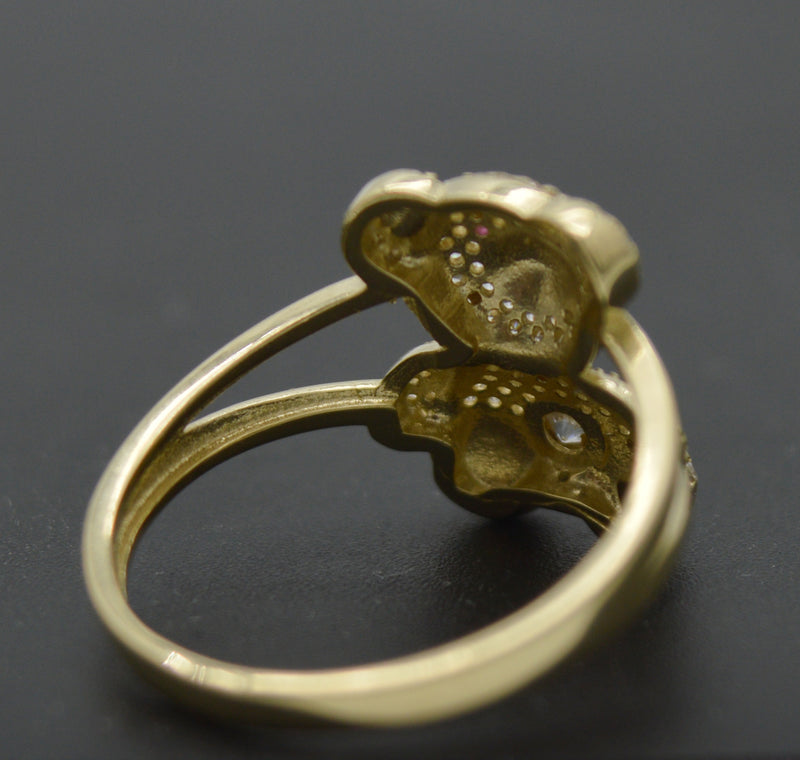 Real 10K Solid Yellow Gold Shiny CZ Teddy Bear Charm Ring 3.4gr All Sizes