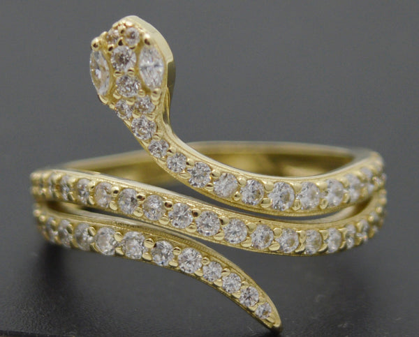 Real 10K Solid Yellow Gold Shiny CZ Snake Shape with Eyes Ring 3.0gr All Sizes