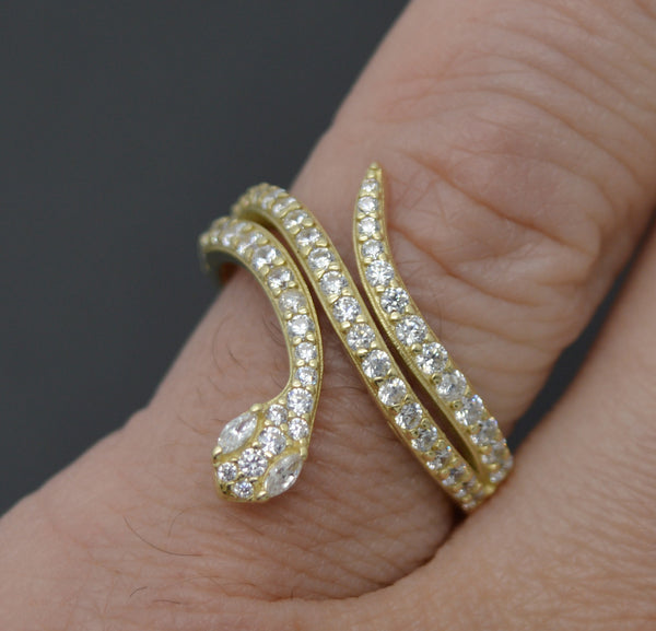 Real 10K Solid Yellow Gold Shiny CZ Snake Shape with Eyes Ring 3.0gr All Sizes