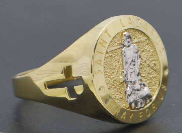 Real 10K Yellow Gold 17mm Mens Saint Christopher Pray For US Ring 4.8g All Sizes.jpg