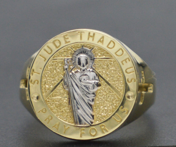 Real 10K Yellow Gold 17mm Men's Saint St Jude Thaddaeus Ring 4.8g All Sizes.jpg