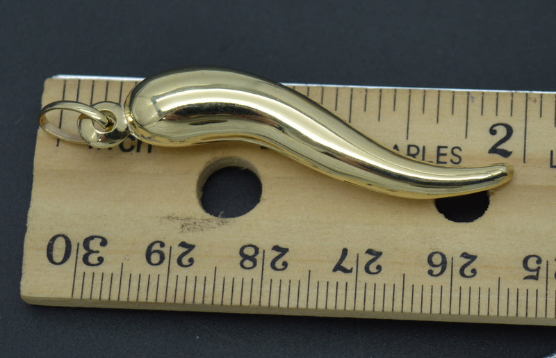 Real 10K Solid Yellow Gold Cornicello Italian Horn Good Luck Charm Pendant 1.7gr