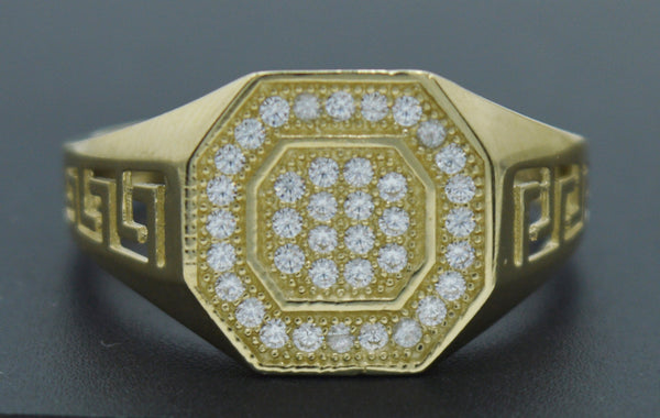 Real 10K Yellow Gold 12.7mm Octagon Greek Style CZ Men's Ring 3.1gr All Sizes