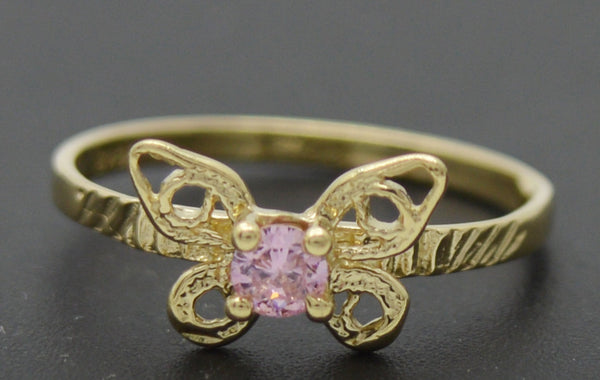 Real 10k Yellow Solid Gold Shiny Kids CZ Butterfly Charm Ring 0.8 gr Size 3.5
