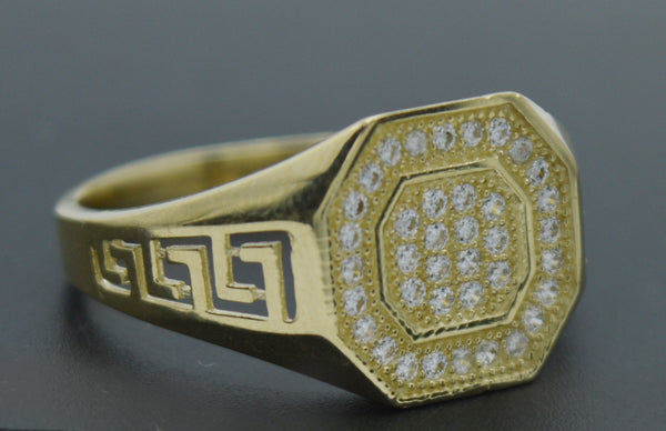 Real 10K Yellow Gold 12.7mm Octagon Greek Style CZ Men's Ring 3.1gr All Sizes