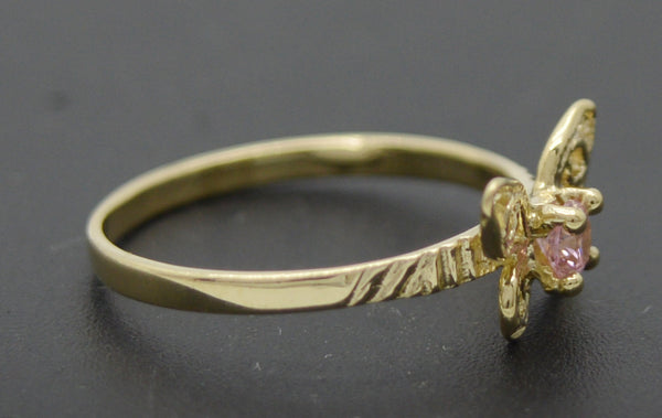 Real 10k Yellow Solid Gold Shiny Kids CZ Butterfly Charm Ring 0.8 gr Size 3.5