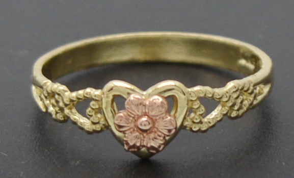 Real 10k Yellow Solid Gold Shiny Flower Heart Framed Kids Ring 0.9 gr Size 3.5