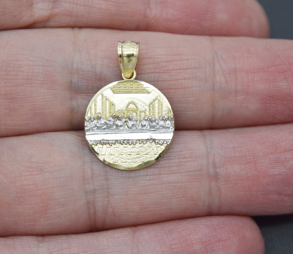 Real 10K Solid Yellow White Gold Shiny Last Supper Charm Pendant 1.2 grams