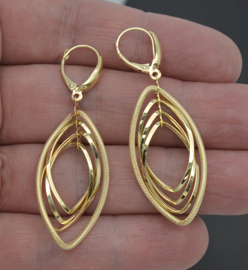 Real 14K Solid Yellow Gold Four Link Twisted Diamond Shape Dangle Earrings 3.0gr.jpg