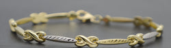 Real 10K Solid Multi-Tone Gold 7.5" Oblong Link Line "X" Charm 5mm Bracelet 3.6g.jpg