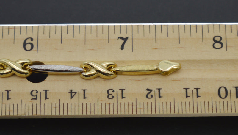 Real 10K Solid Multi-Tone Gold 7.5" Oblong Link Line "X" Charm 5mm Bracelet 3.6g.jpg