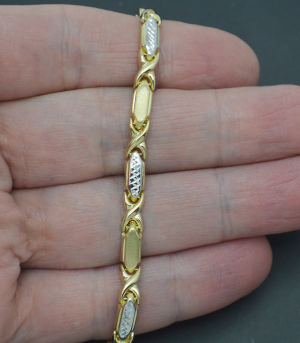 Real 10K Solid Two-Tone Gold 7" Diamond Cut 4.7mm Tennis "X" Link Bracelet 4.5gr.jpg