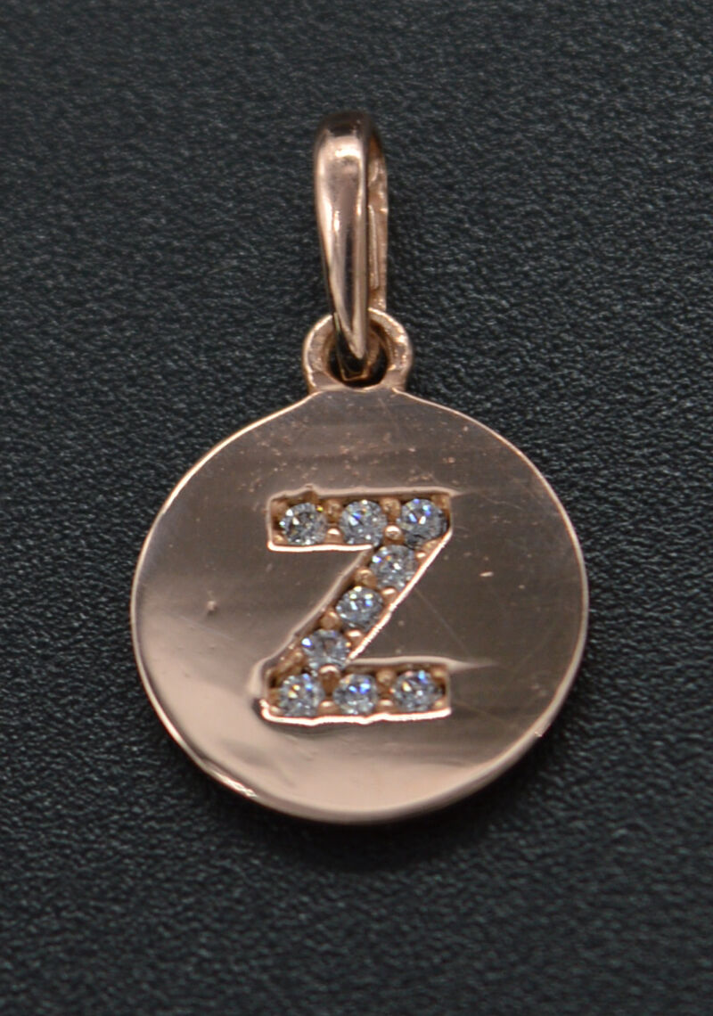 PM54 Created Diamond Round Cut Initial Letter Z Pendent 0.18ct 14K Rose Gold