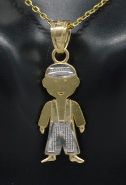 Boy Charm pendant 14kt two-tone Gold + 18" cable chain