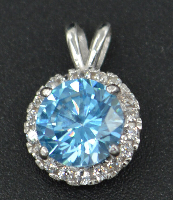 14k White Gold Created Round Cut Blue Diamond Pendant 1.00ct