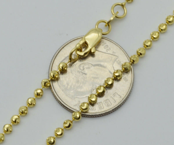 Real 10K Yellow Gold Moon Cut Bead Ball Chain Bracelet  2mm 6'' -7 1/ 4'' 2.9gr